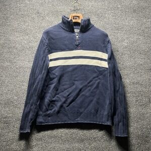Polo Jeans Company 1/4 Zip Sweater Mens Large Navy Blue Stripes Casual Classy RL